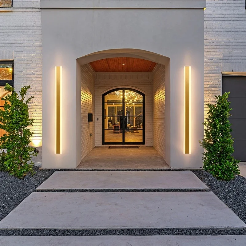 Outdoor Garage Porch Lighting LED Long Wall Sconces Brightness Garden Lamp Black Gold White Gray 85v 265v Villa Sconce Luminaire