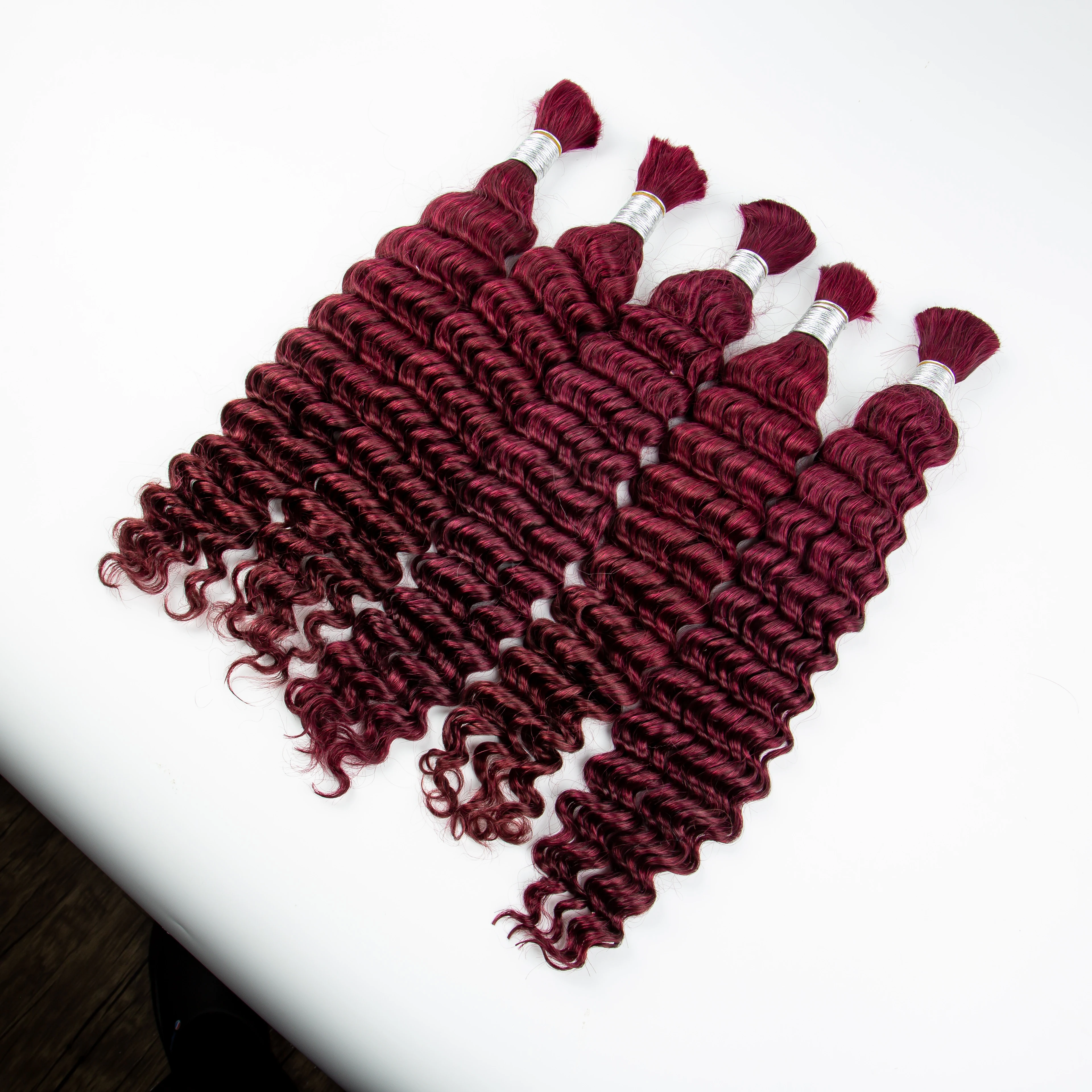 Burgundy 99J Deep Wave Human Hair Bulk 26 28inch 100% Virgin Hair Bulk No Weft Hair Extension For Boho Braids Knotless Box Braid