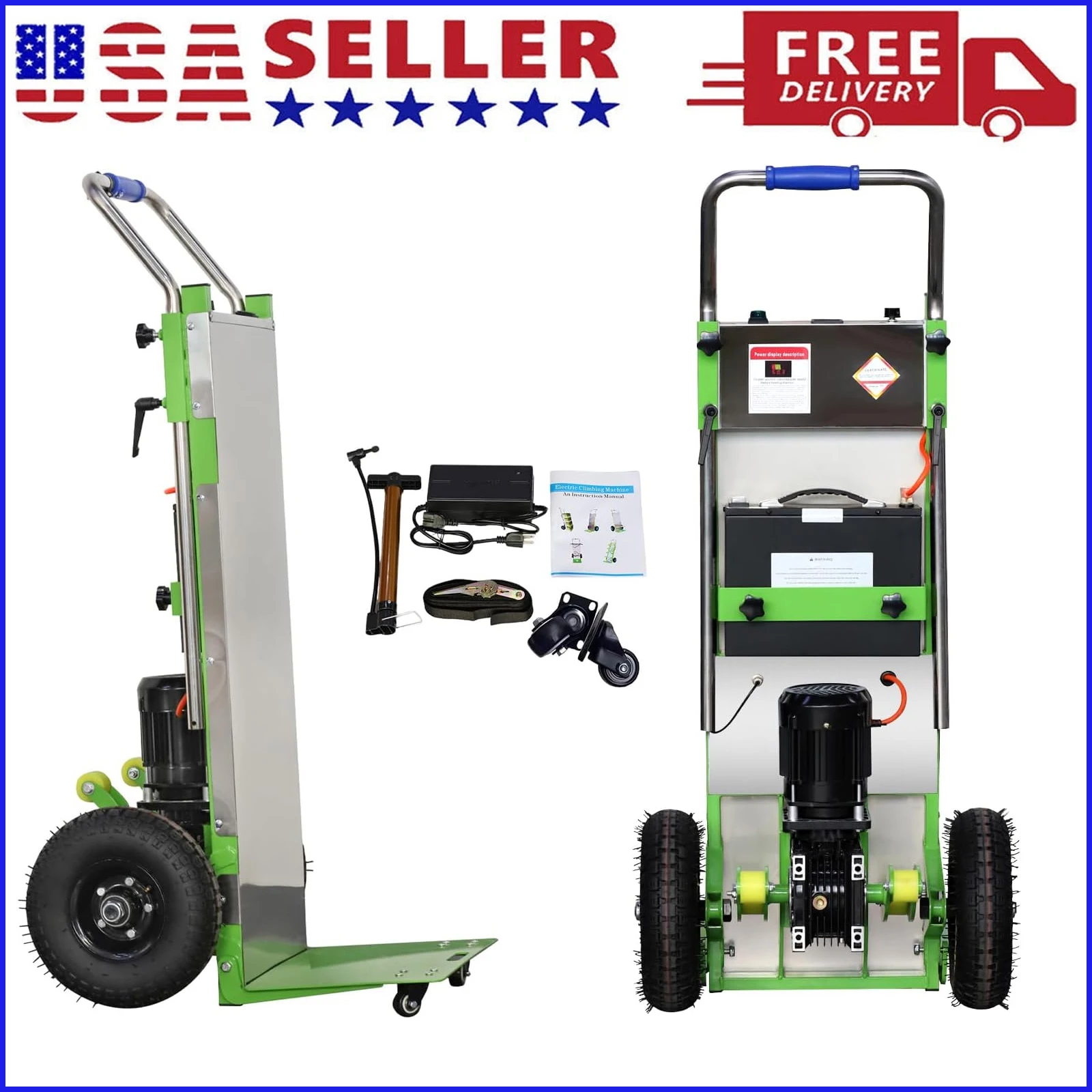 

Electric Stair Climbing Dolly 880lbs Capacity Stair Climbing Hand Trucks 1200W Powered Dolly Folding Handle & Pneumatic Wheels