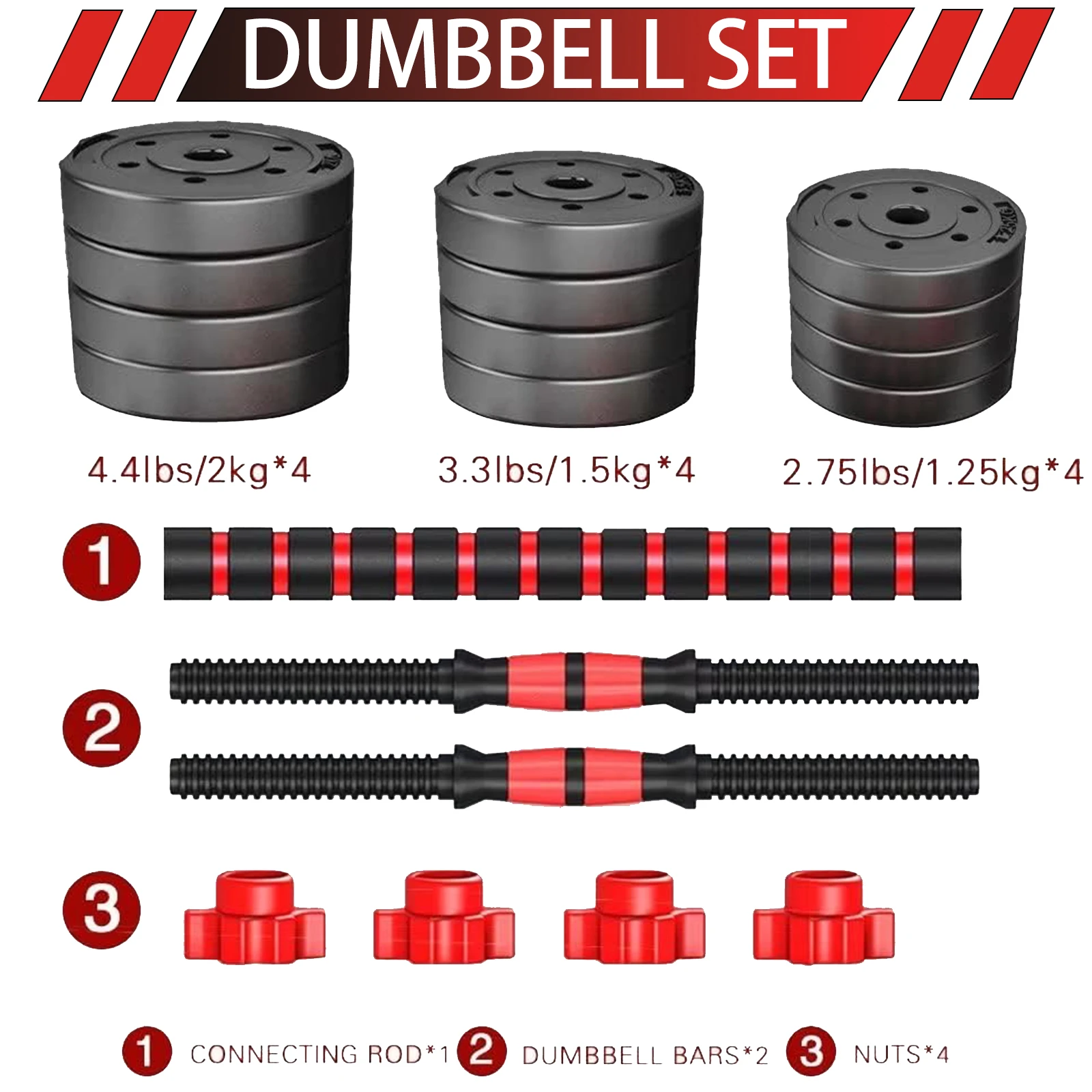 10Kg/20Kg Dumbbell Men's Fitness Home Equipment Adjustable Weight Family Dormitory Special Arm Muscle Training Men's and Women's Set Barbell