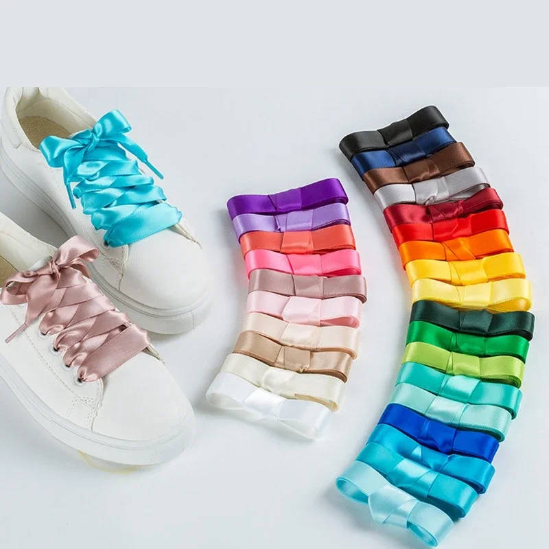 1 Paar Zijden Satijnen Schoenveters 2Cm Breedte Lint Platte Veters Vrouwen Laarzen Sneakers Schoenveter 22 Kleuren 80/100/120/140Cm Schoenaccessoires - afbeelding 2