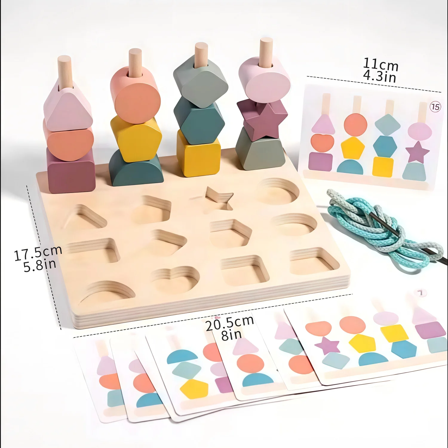 Montessori Wooden Toys Color Shape Matching Puzzle Toy Beaded Threading Rope Game Fine Motor Early Educational Toy Gift for Kids