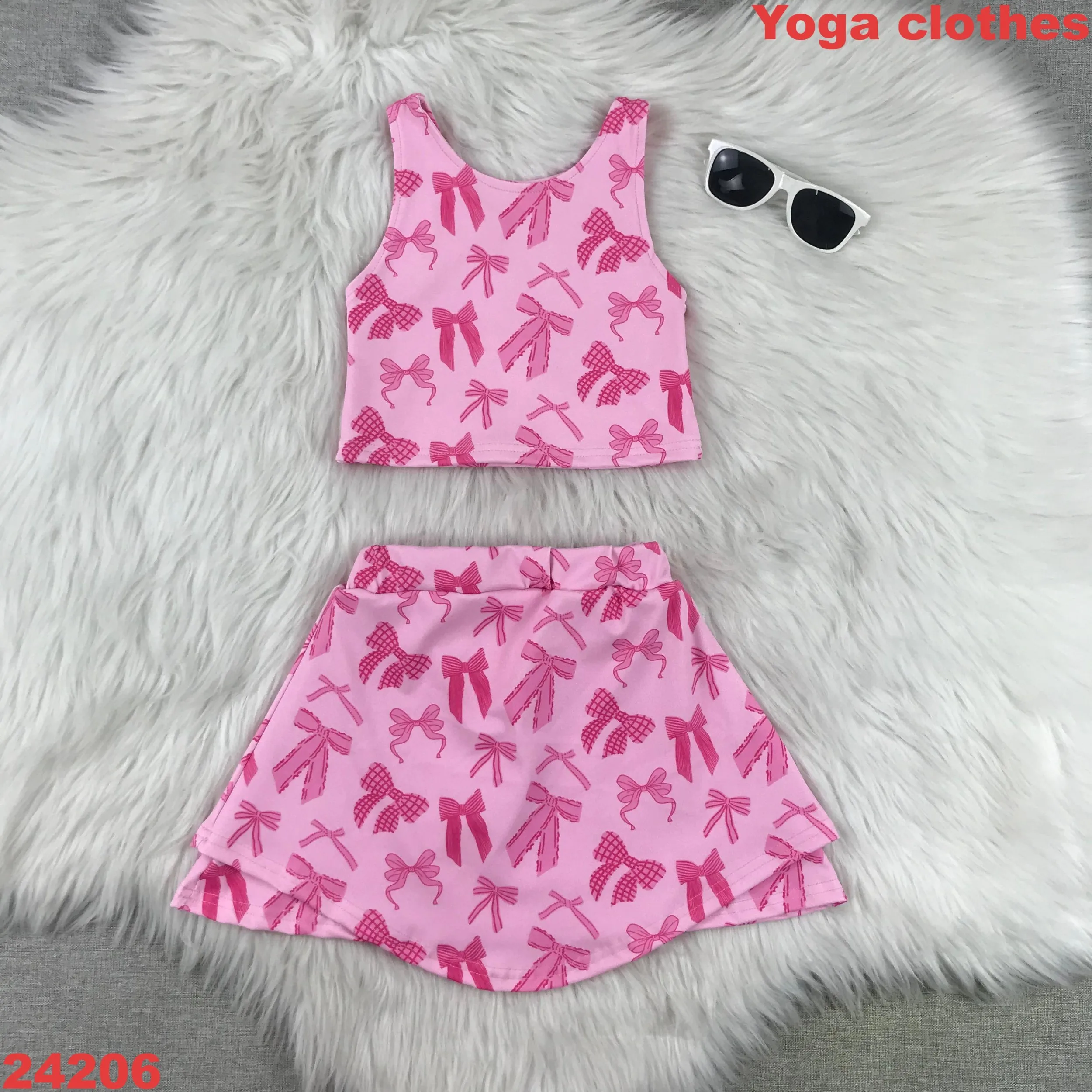 

Toddler Girls summer Athletic Wear Under Short Top Skirts Outfit Baby Girls Pink Bows Sports Skorts Yoga Clothes Sets