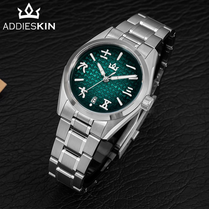 ADDIESKIN K011 Men's Automatic Watch Green Chinese Dial Ingot Pattern 38mm Ultra-Thin Miyota 9015 100m Waterproof BGW9 Luminous