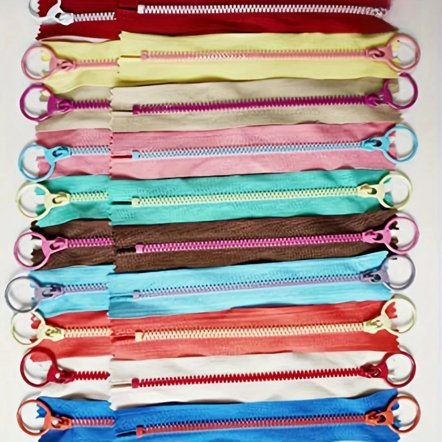 10pcs15cm-30cm fermeture éclair en résine mixte, 3 # fermé avec boucle de traction, tête de fermeture éclair durable, pour la couture, l'artisanat, les sacs