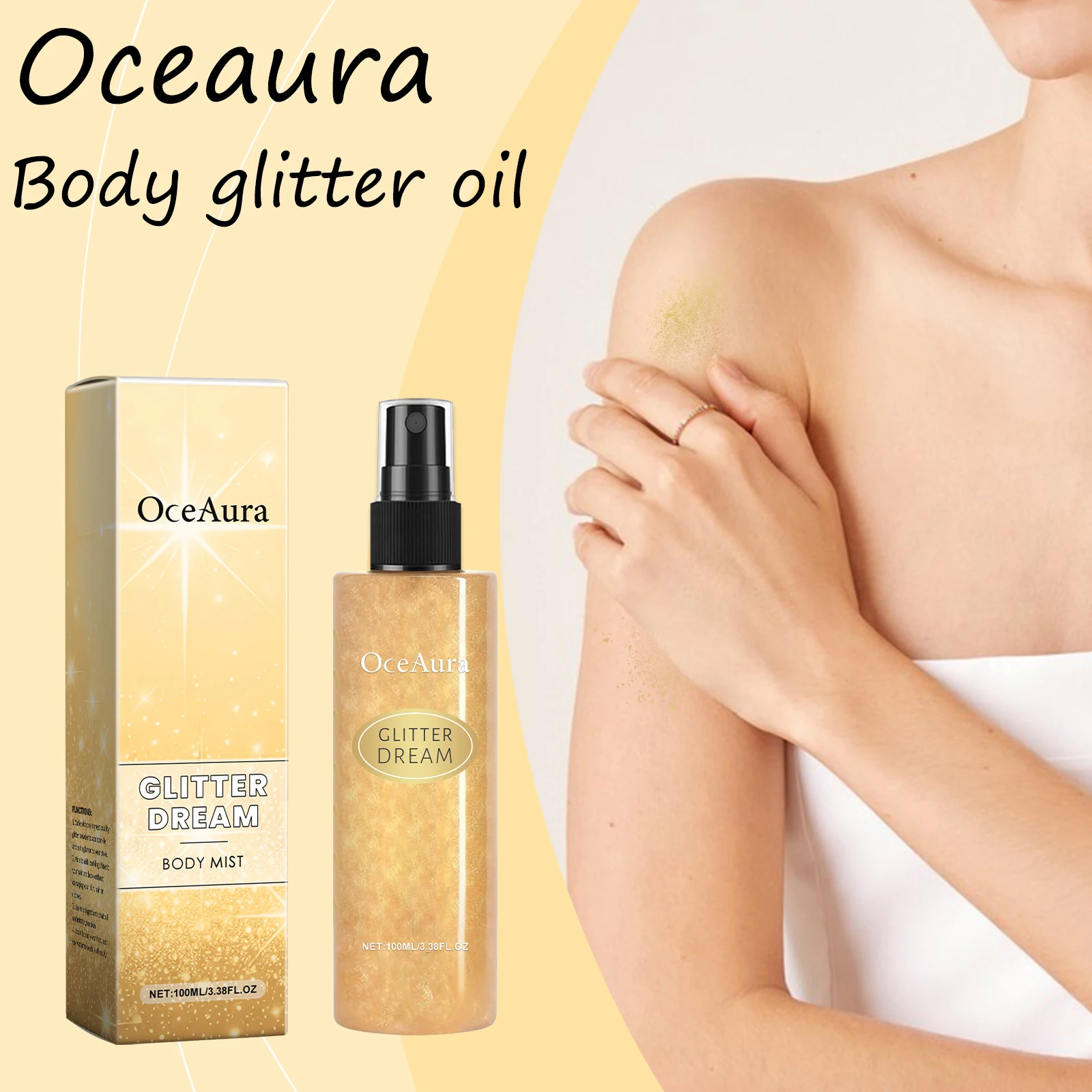 

Oceaura Body Shimmer Oil Spray for Body Hair Glowing Skin Luster Improve Skin Texture Moisturizing Body Glitter Oil Spray