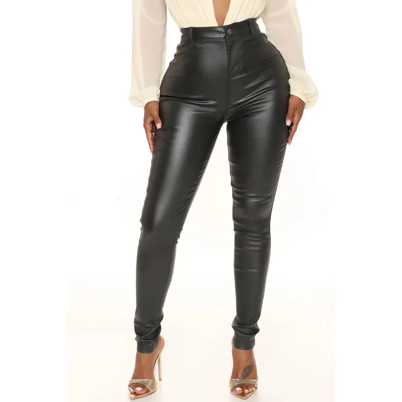 Hot Sale Black and Brown Women PU Leather Pants High Waist Slim Skinny Pencil Pants High Stretch Trousers XS-2XL