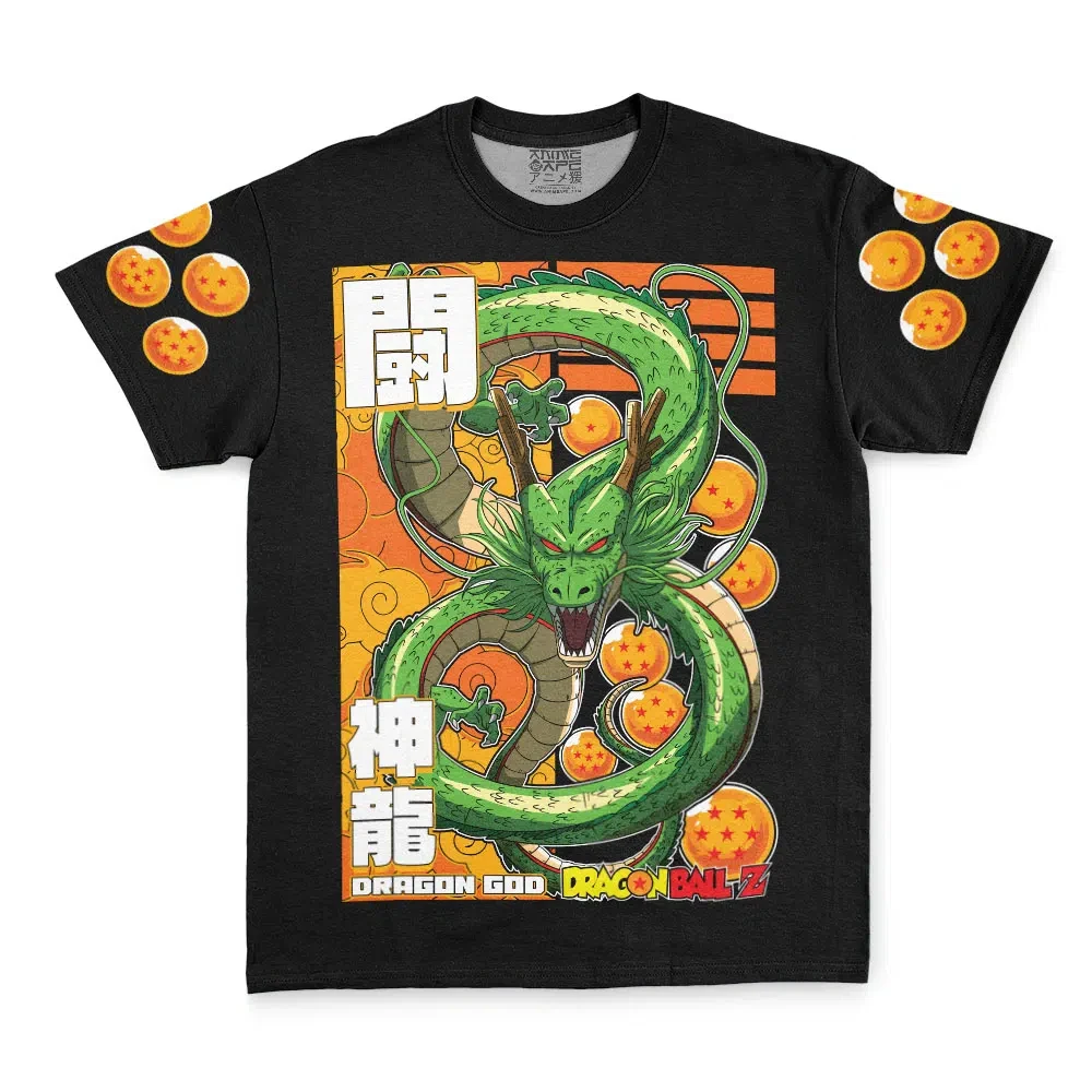 Herren-T-Shirt mit Dragon Ball Z Shenron Vintage-Box-Grafik, Dragon Balls-Aufdruck auf den Ärmeln, Anime Otaku Streetwear, kurzärmelig, lässig