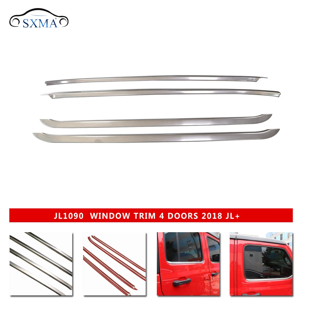 SXMA JL1090 Window Trim 4 door Stainless Steel forJeep JL forWrangler 2018+, Direct Sticker Window Decor Accessories Decoration
