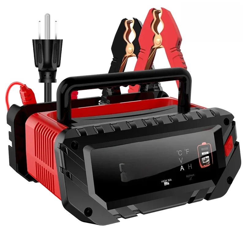 12V/30A 24V/16A inteligentna ładowarka samochodowa 6V/10A do naprawy akumulatorów motocyklowych Auto kwasowo-ołowiowy AGM żel litowo LiFePo4 baterie — zdjęcie 2