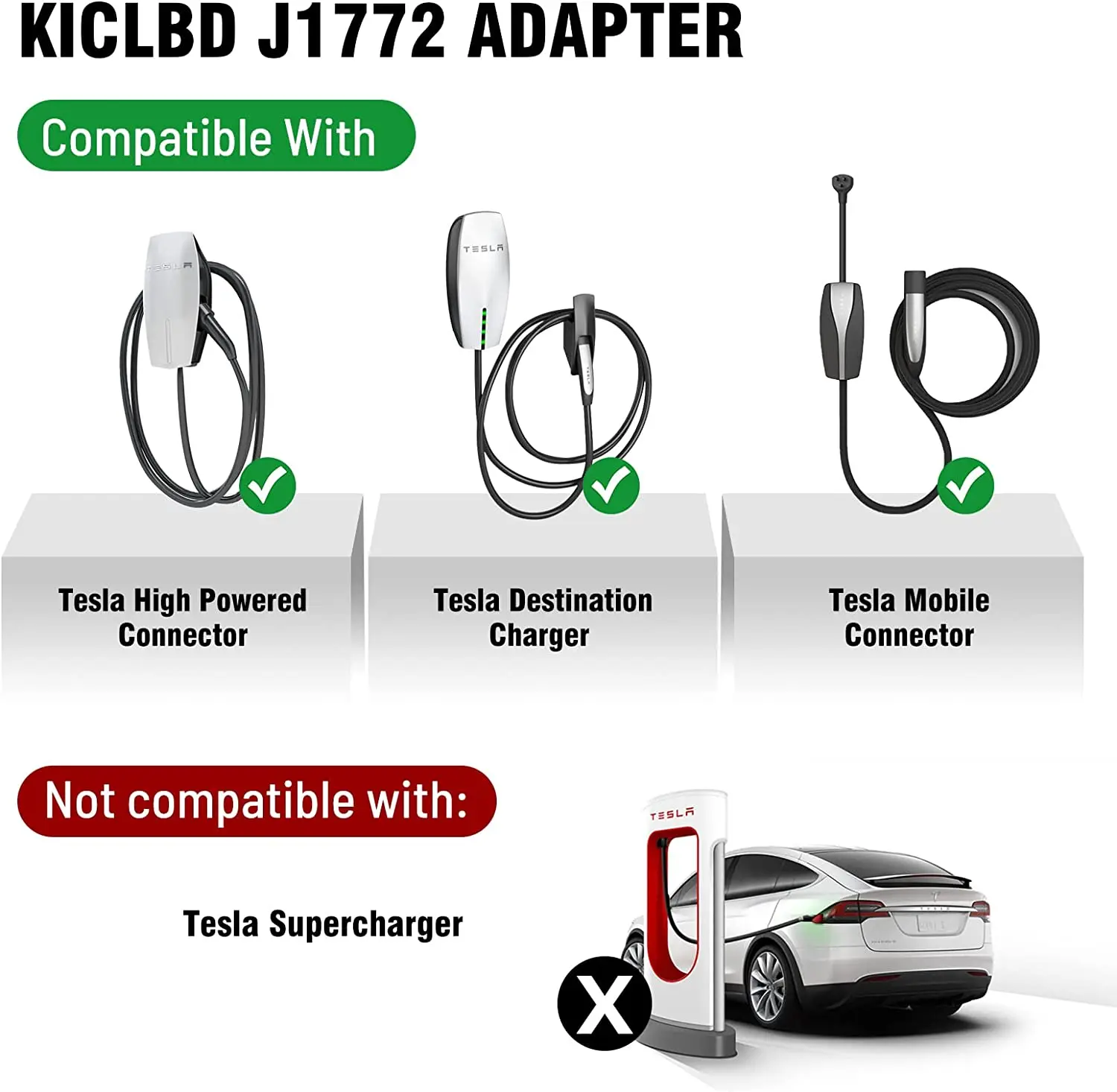 Tesla to J1772 Adapter, Max 60 Amp & 250V -Tesla to type1 Compatible with Tesla High Powered Connector