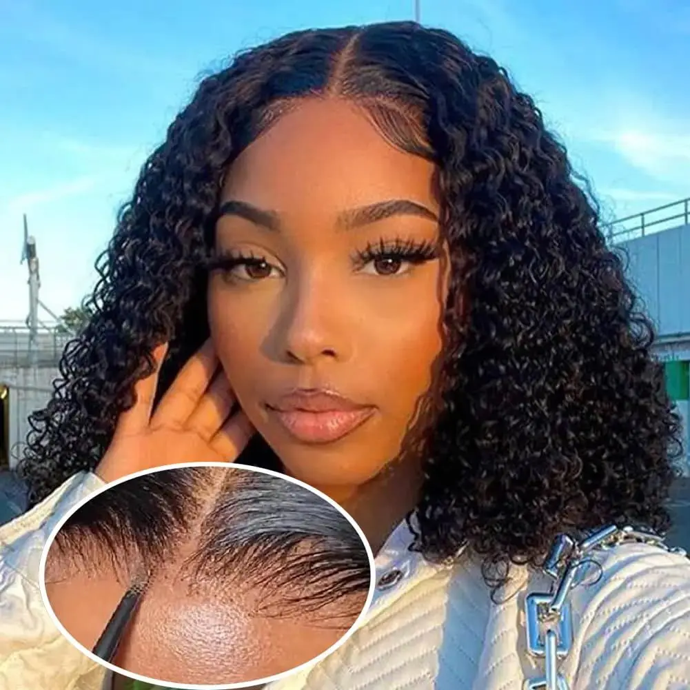 

Curly Human Hair Wig Water Wave Bob Wig Glueless Wigs Human Hair Wigs Ready To Go 4x4 Deep Wave Wigs HD Lace Front Wig For Women
