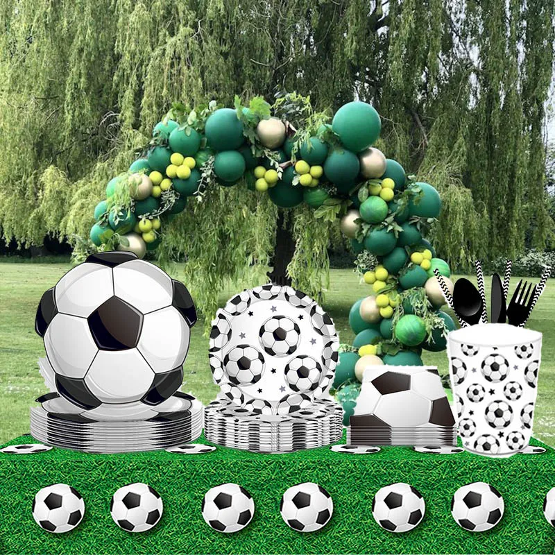 Football Theme Boy Party Disposable Green Tableware Paper Plates Birthday Decoration World Sport Champion Party Decorative Items