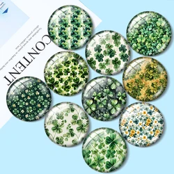 Watercolor Green Clover 10pcs 12mm/25mm/30mm Round photo glass cabochon demo flat backMaking findings