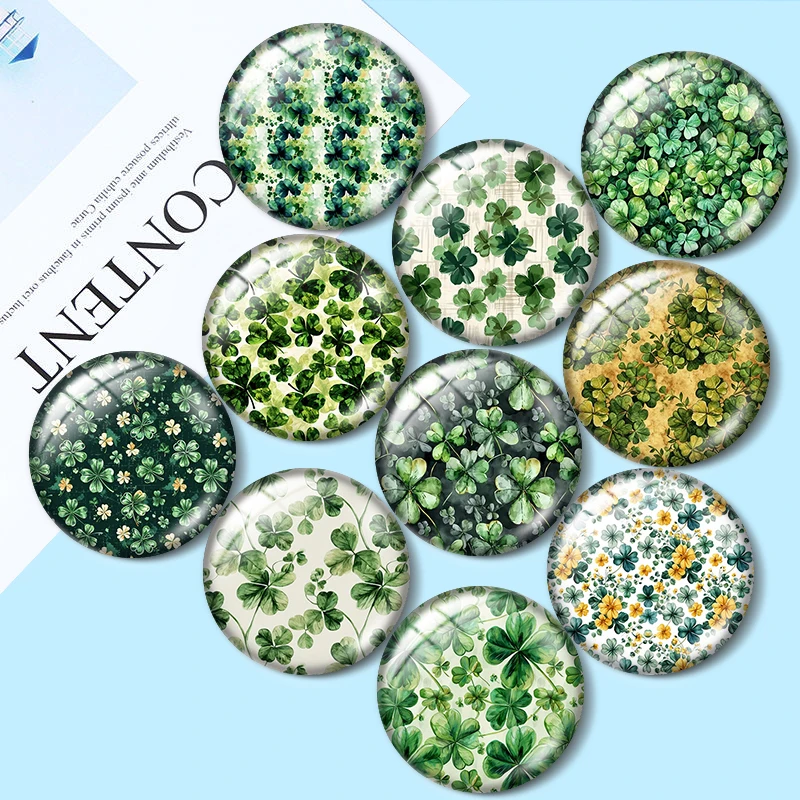 Watercolor  Green Clover 10pcs 12mm/25mm/30mm Round photo glass cabochon demo flat backMaking findings