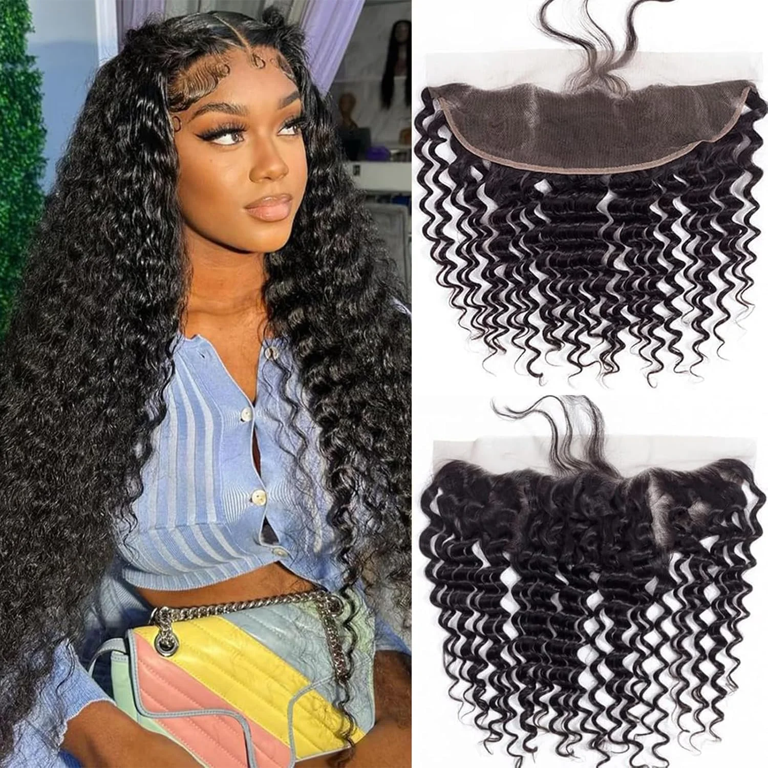 

13x4 Frontal and Closure Hd Transparent Swiss Lace Deep Wave Human Hair 4x4 Lace Closure For Extensions 100% Virgin Human Hair
