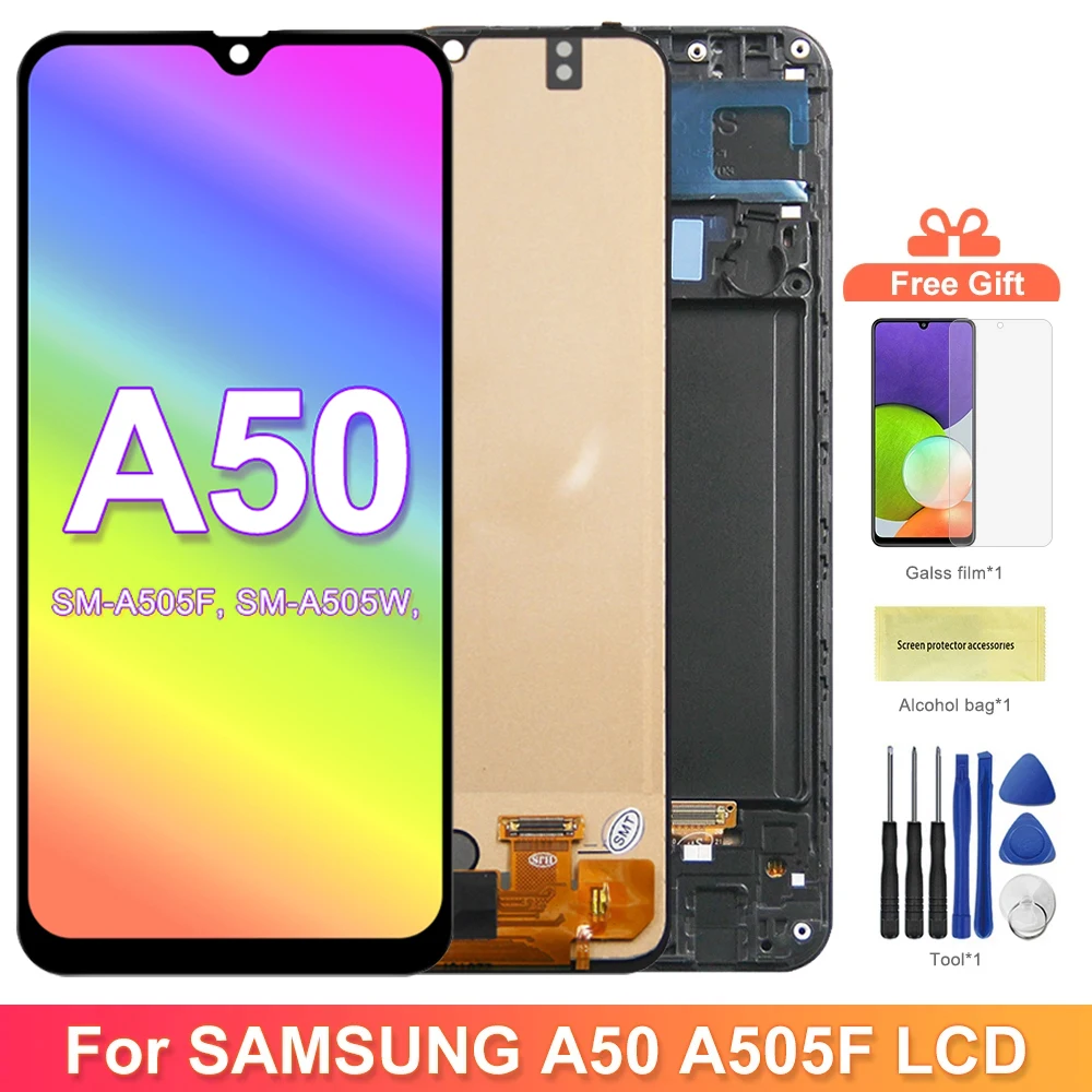 tft A50 Display Screen With Frame, for Samsung Galaxy A50 A505 A505FN/DS A505F/DS LCD Display Digital Touch Screen Replacement