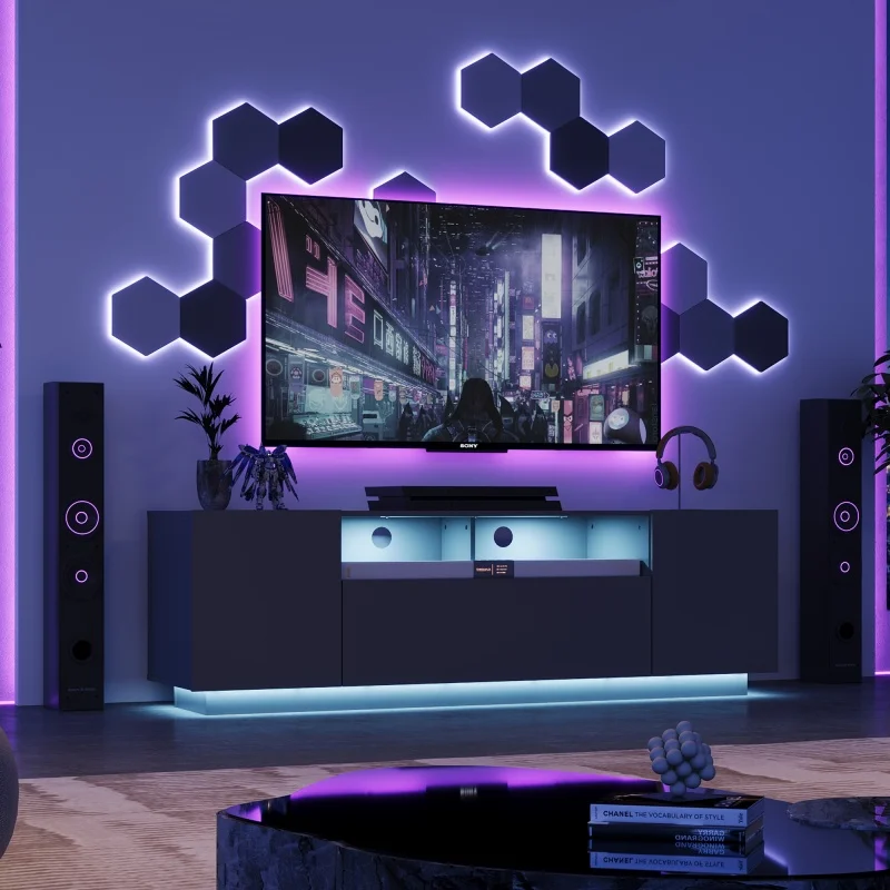 GALAXHERO Supporto TV per TV da 65 pollici Centro di intrattenimento con armadio portaoggetti Console TV moderna per soggiorno con ampio spazio di archiviazione