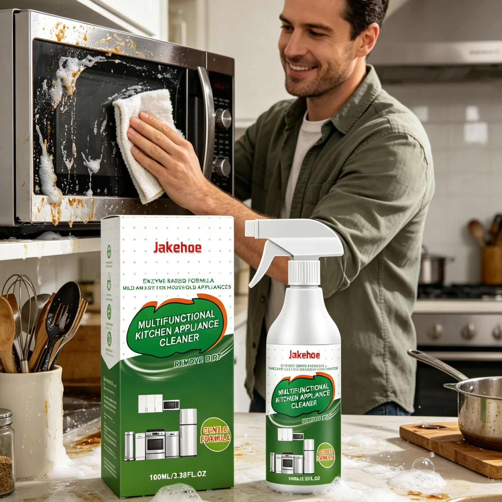 Jakehoe Kitchen Appliance Cleaner Powerful Decontamination Deep Stain Removal Refresh Kitchen Odors Multi Purpose Kitchen Spray