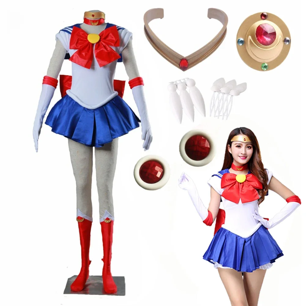 Anime Kostium Cosplay Szyty na Miarę Sukienka Kokardy Rękawiczki Skarpetki Akcesoria Dla Dorosłych Plus Size Fantazyjny Zestaw na Halloween — zdjęcie 2