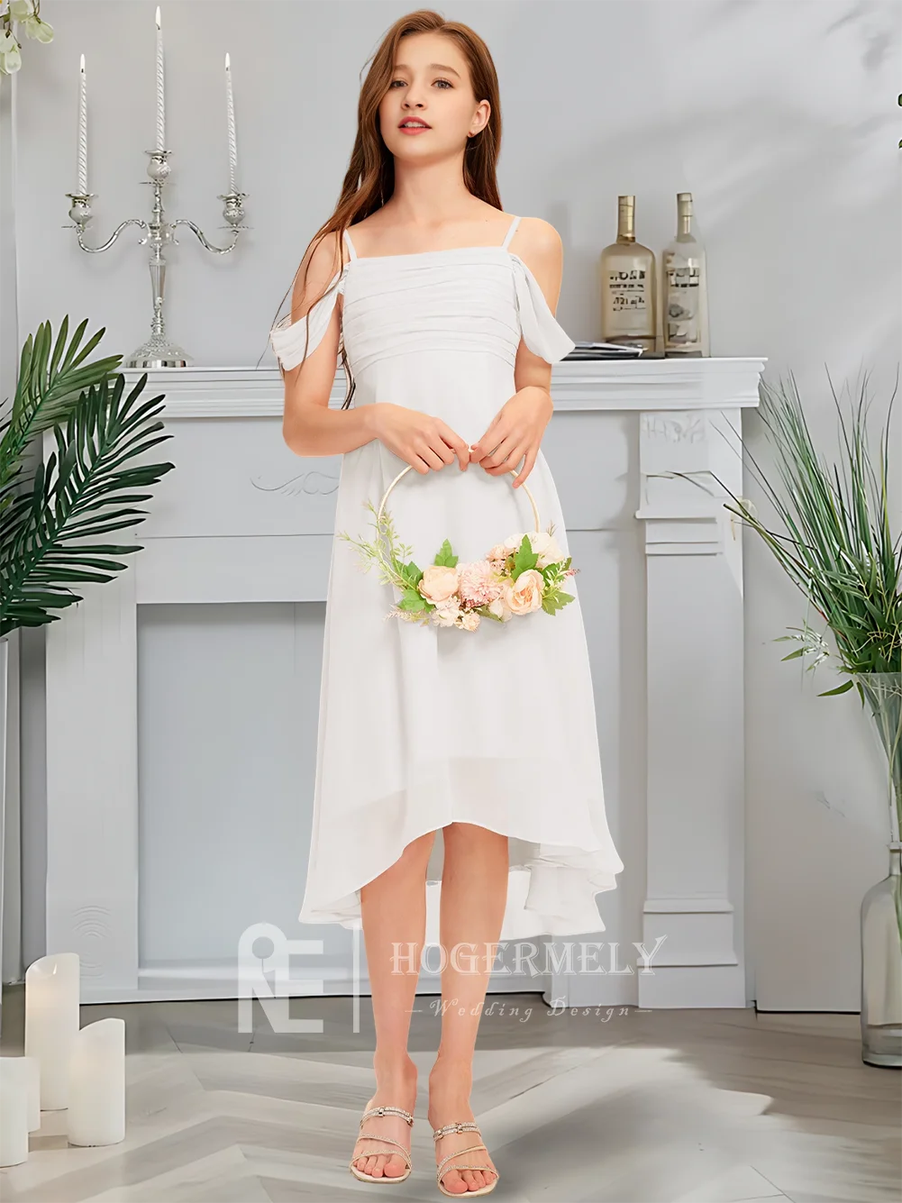 A Child Cold Shoulder Junior Bridesmaid Dress Flower Girl Dress Chiffon With Ruffles Kids Girls Party Formal Wear Wedding 01