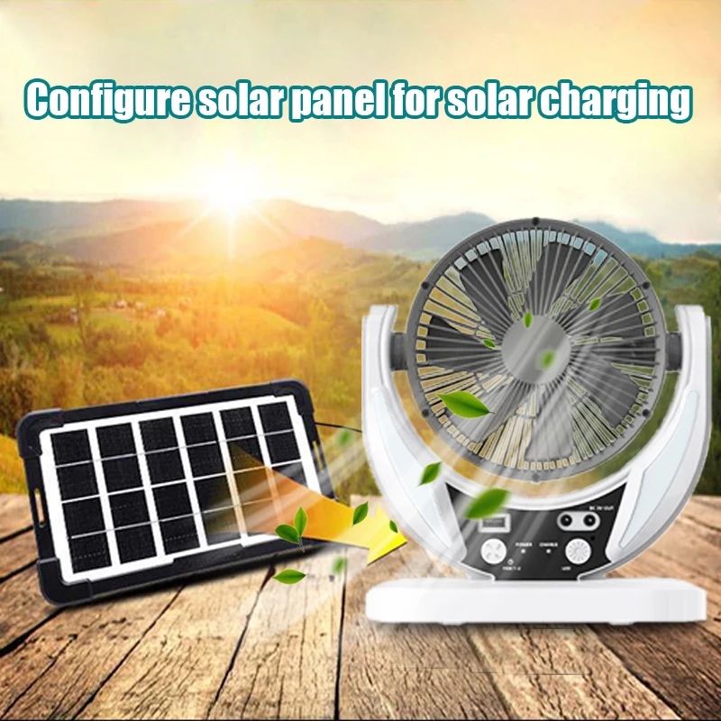 Ventilatore multifunzionale ad energia solare da 2 pezzi, lampadina di emergenza a LED, ricarica USB, funzione di luce notturna, può caricare telefoni cellulari