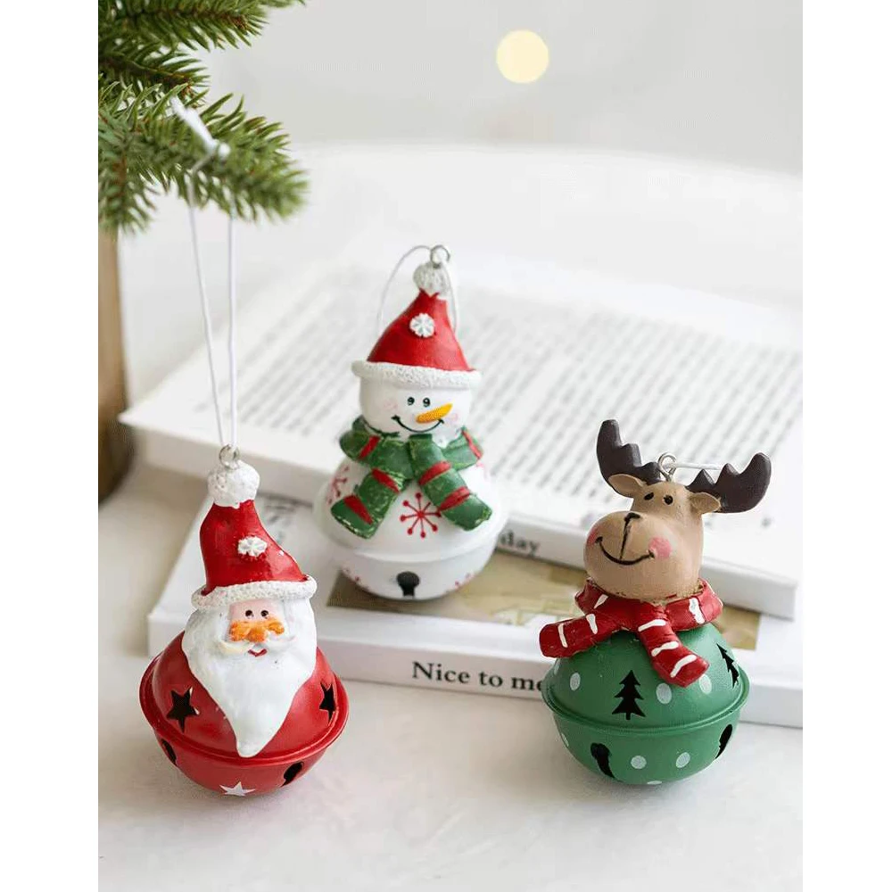 Christmas Resin Old Man Snowman Bell Pendant Christmas Wrought Iron Bell Decoration Christmas Tree Bell Decoration Pendant