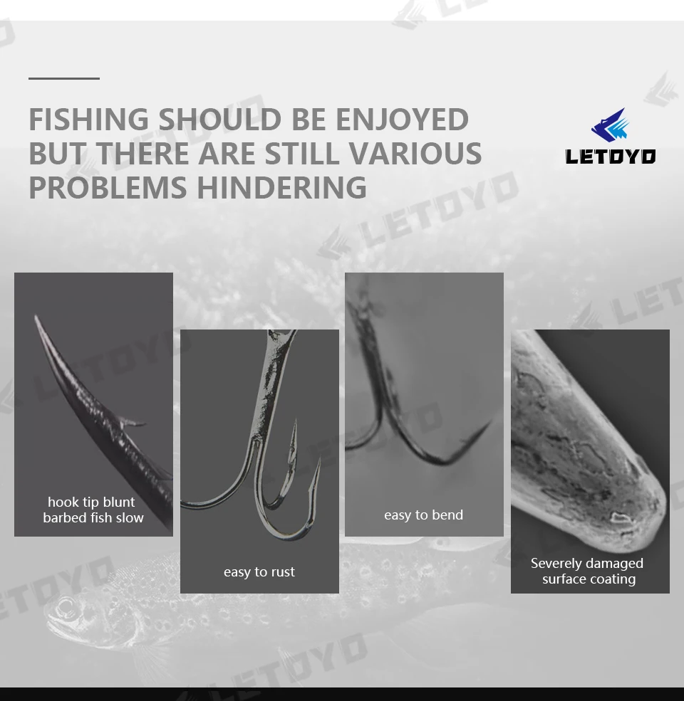 LETOYO High Carbon Stell Triple Hooks schwarz knittert oder matte Zinn Hard Lure Angelhaken für Hechtbarsch Meeresangelzubehör – Detail 4