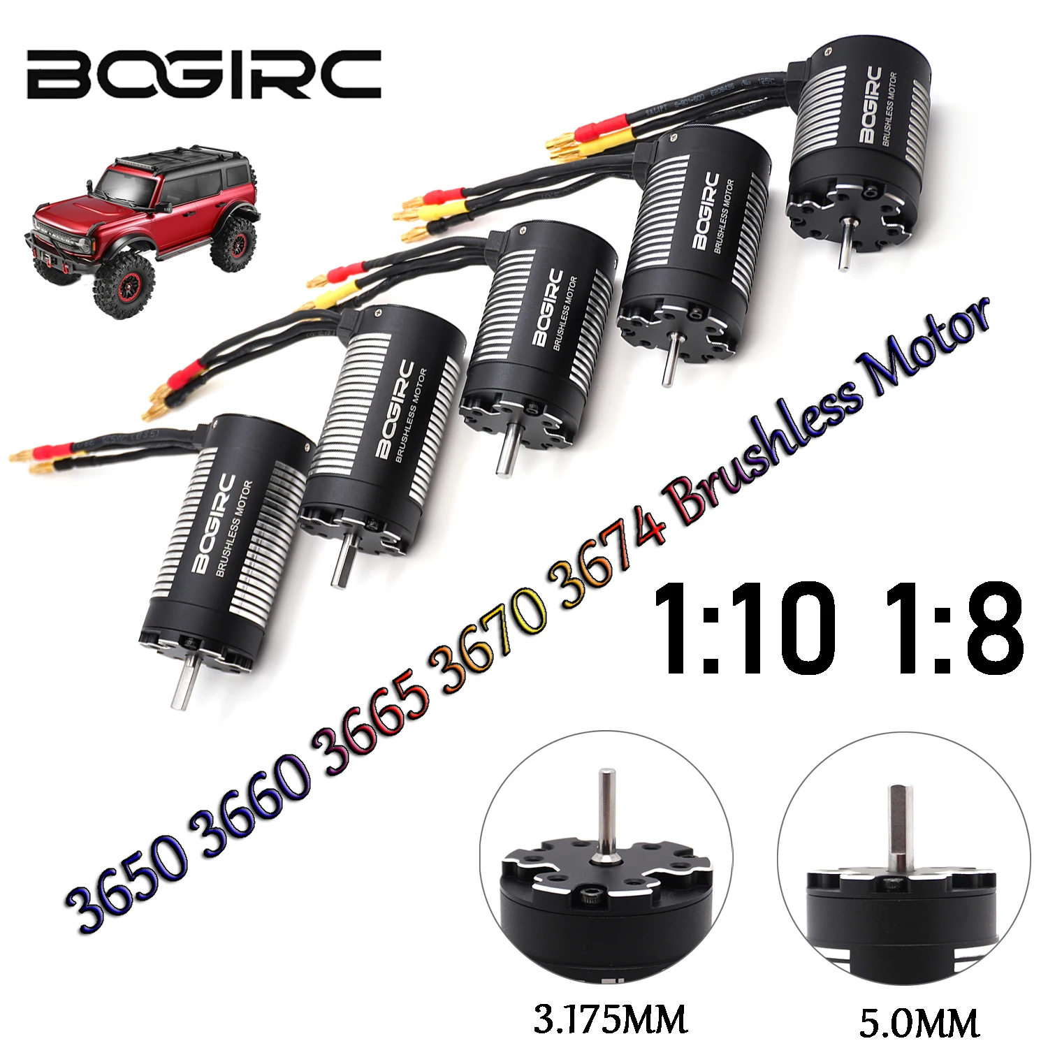 

BOGIRC RC Car Motor 3650 3660 3670 3674 Brushless Motor 5.0/3.175mm Shaft 4 Poles for 1:10 1:8 RC Model Off-Road Racing Car Part