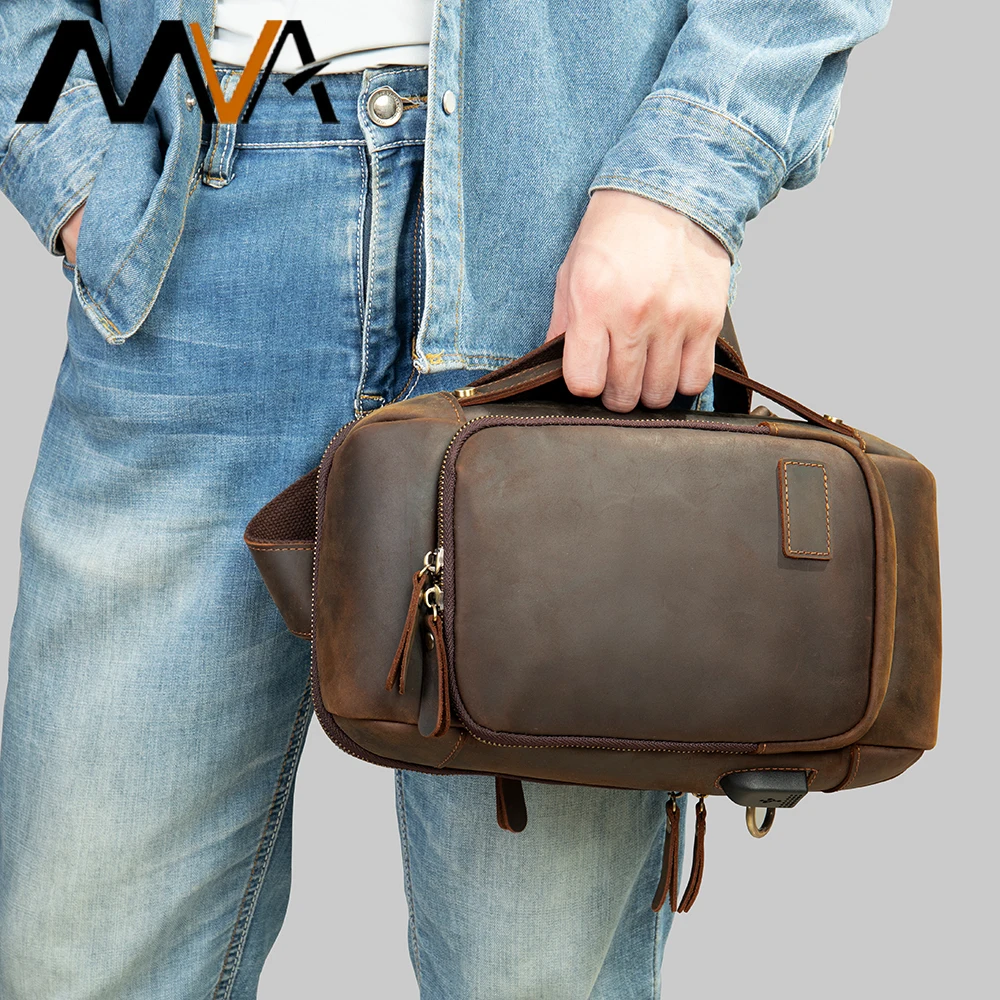 

MVA Men Genuine Leather Crossbody Bag Casual Male Shoulder Bags High Quality Chest Pack Cowhide Leather Messenger Bags Vintage