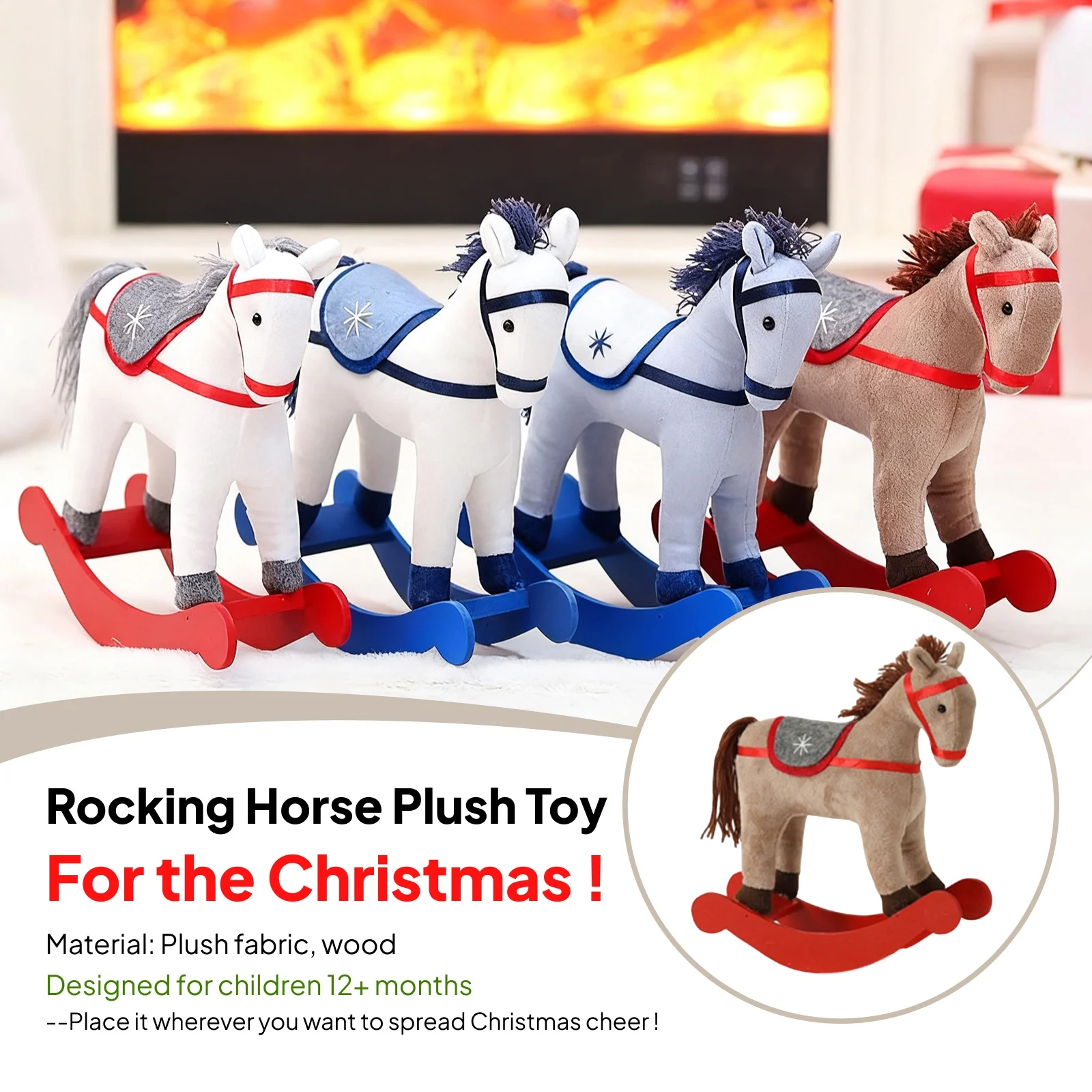 Cavallo a dondolo natalizio Giocattolo per l'educazione precoce dei bambini Cavallo a dondolo in legno Decorazioni festive Regalo per bambini