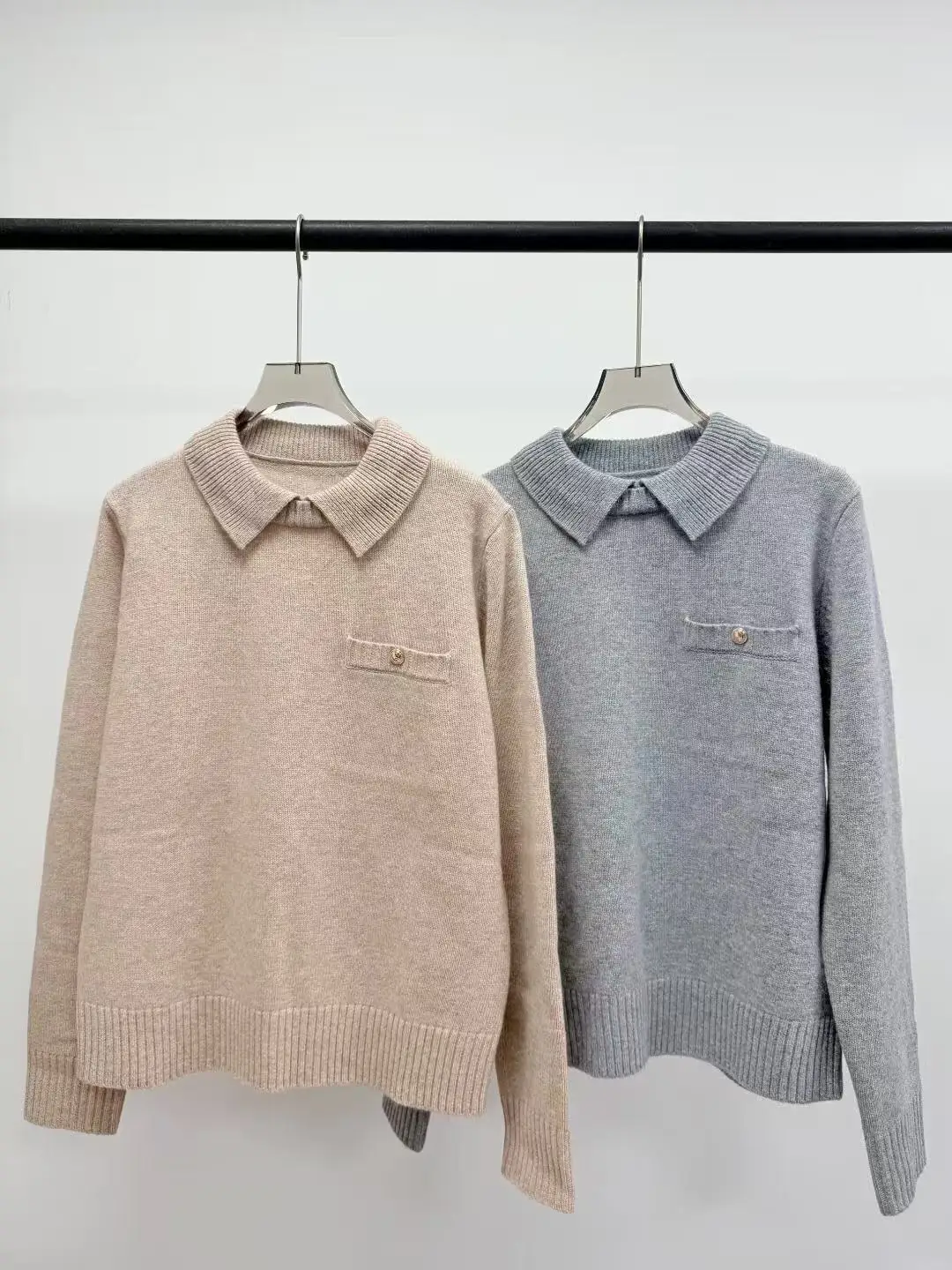 ياقة دائرية أنيقة مع سترة صغيرة متماسكة بياقة مقلوبة #1