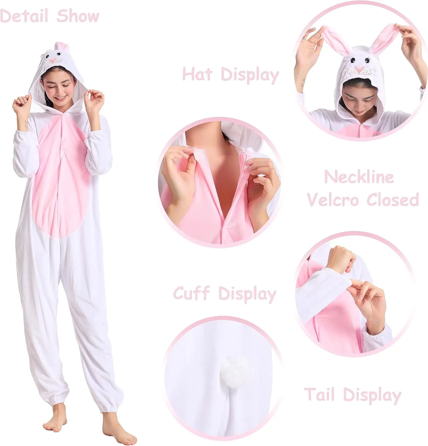 Funivals Unisex Animals Bunny Costume Adult，Plush Hooded Animals Onesie Homewear Adults，Halloween Christmas Jumpsuit Women & Men