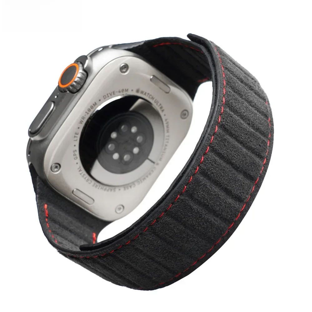 Magnetyczny pasek YMW ALCANTARA do Apple Watch Ultra 3, opaska 49mm 46mm 45mm 41mm, akcesoria ze skóry zamszowej do iWatch 11 10 9 8 SE — 2