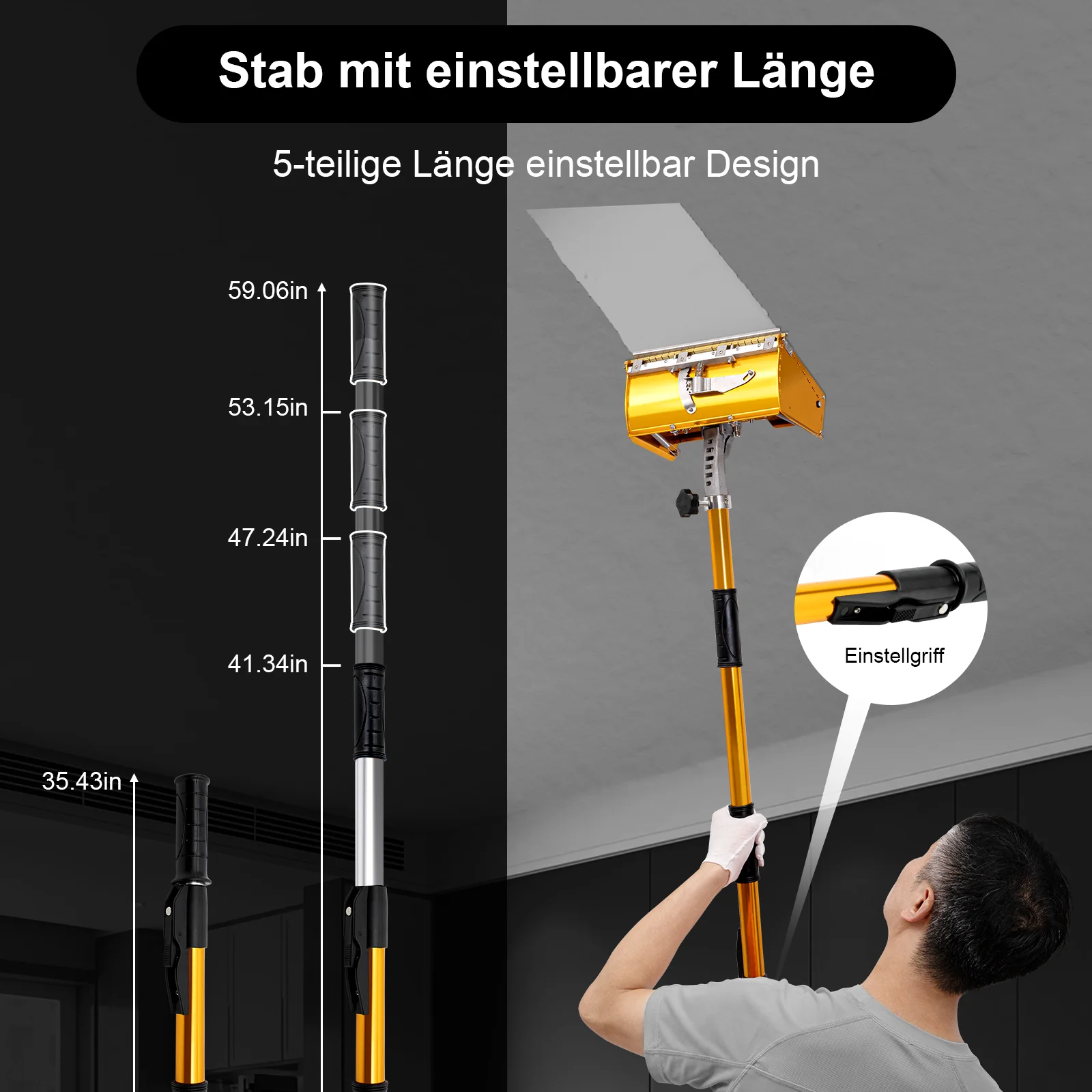 

10" Drywall Taping Tools Flat Finishing Box Set w/ 40''-64'' Extendable Handle Adjustable Rod Easy&Flexible Operate Leak-proof