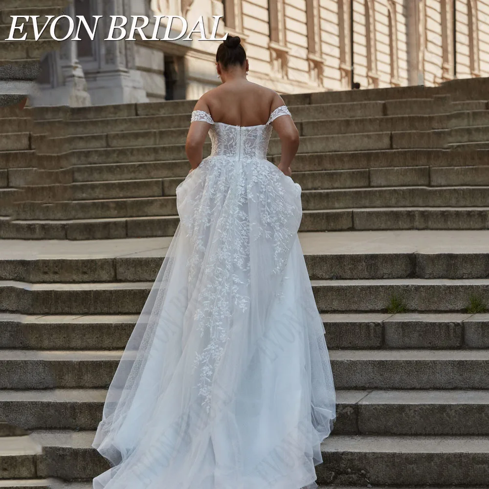 Evon Bridal oversize hors épaule robe de mariée a - word applique tulle sweetheat gilet novias Boda robe de mariée sur mesureEVON BRIDAL-Robe de Mariée Surdimensionnée en Tulle, Ligne A, Éducative, Sur Mesure