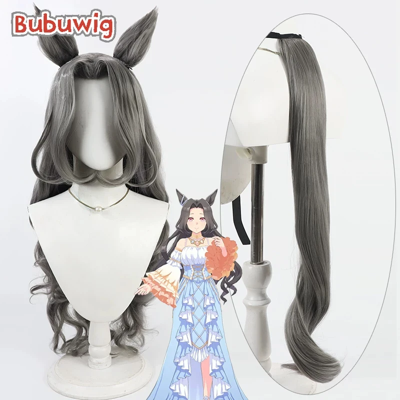 

Bubuwig Synthetic Hair Saint Lite Cosplay Wigs With Ears Uma musume: Pretty Derby Saint Lite 80cm Wavy Gray Wig Heat Resistant
