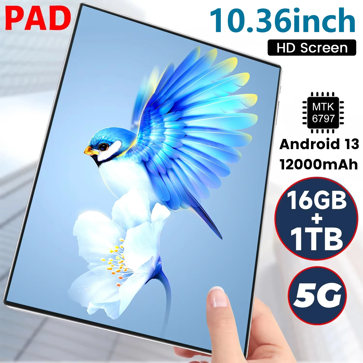 2025 5G nuovo Tablet Android da 10.36 pollici 16GB RAM 1TB ROM 12000mAh MTK6797 Tablet di rete PC WiFi Android 13.0 Bluetooth a 10 Core