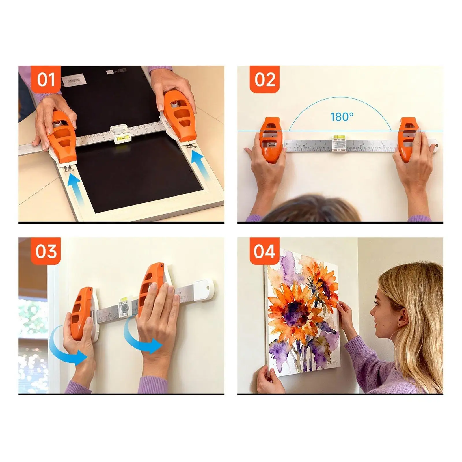 Picture 4: Picture Hanging Level Ruler Tool Frame Positioning Balance Tool Versatile Wall Decor for Hole Marking and Measuring Angle Ruler