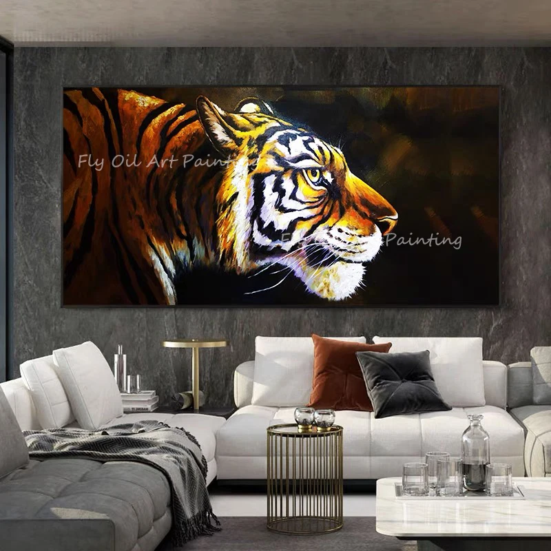 

Hand-painted tiger face classic large size picture brown canvas thick knife heavy vivid picture Oil Painting on Canvas Wall Art