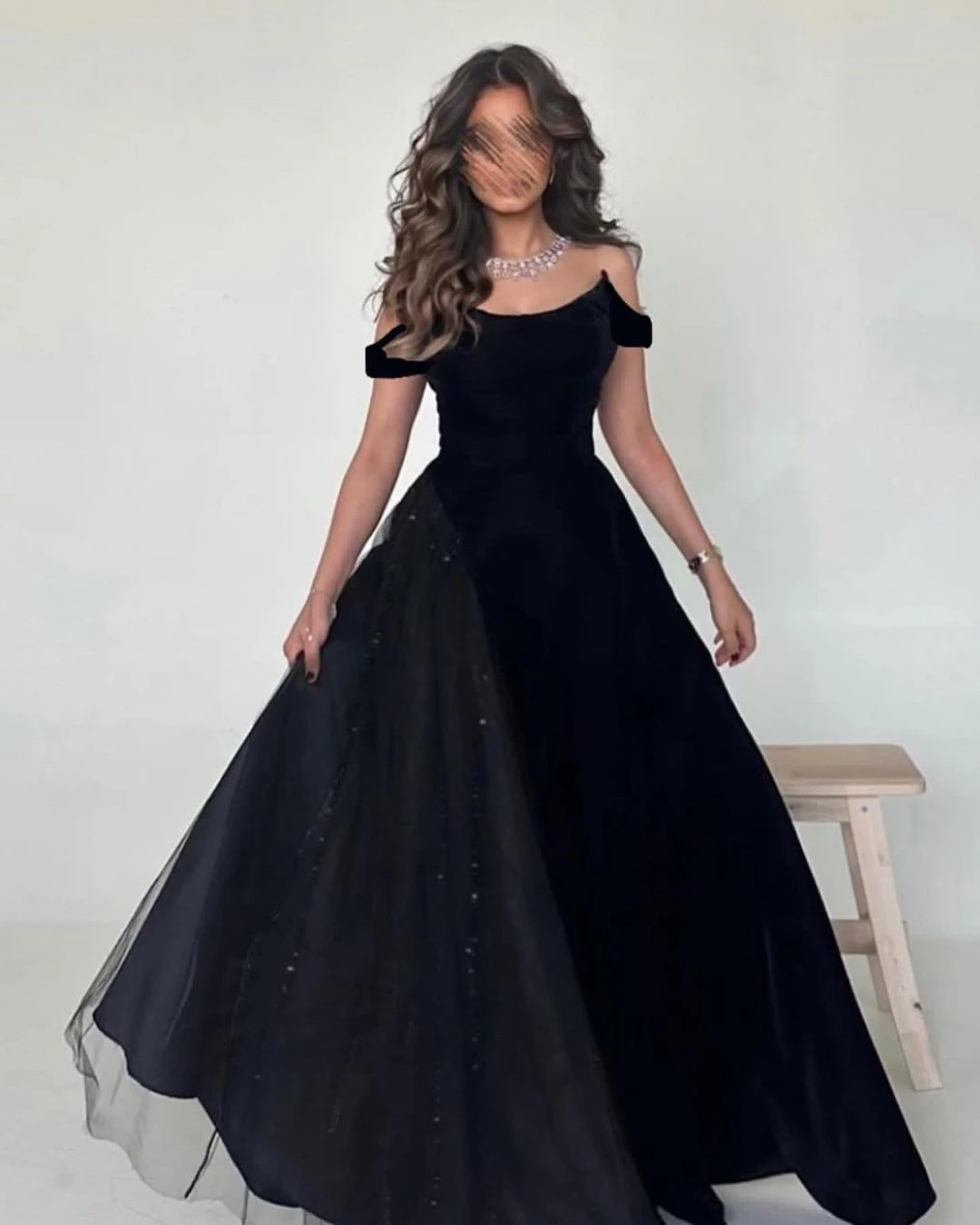 Msikoods Black Elastic Satin Evening Dress With Glitter Tulle Draped Prom Gowns Prom Dress 2024 Saudi Arabric A Line Party Dress