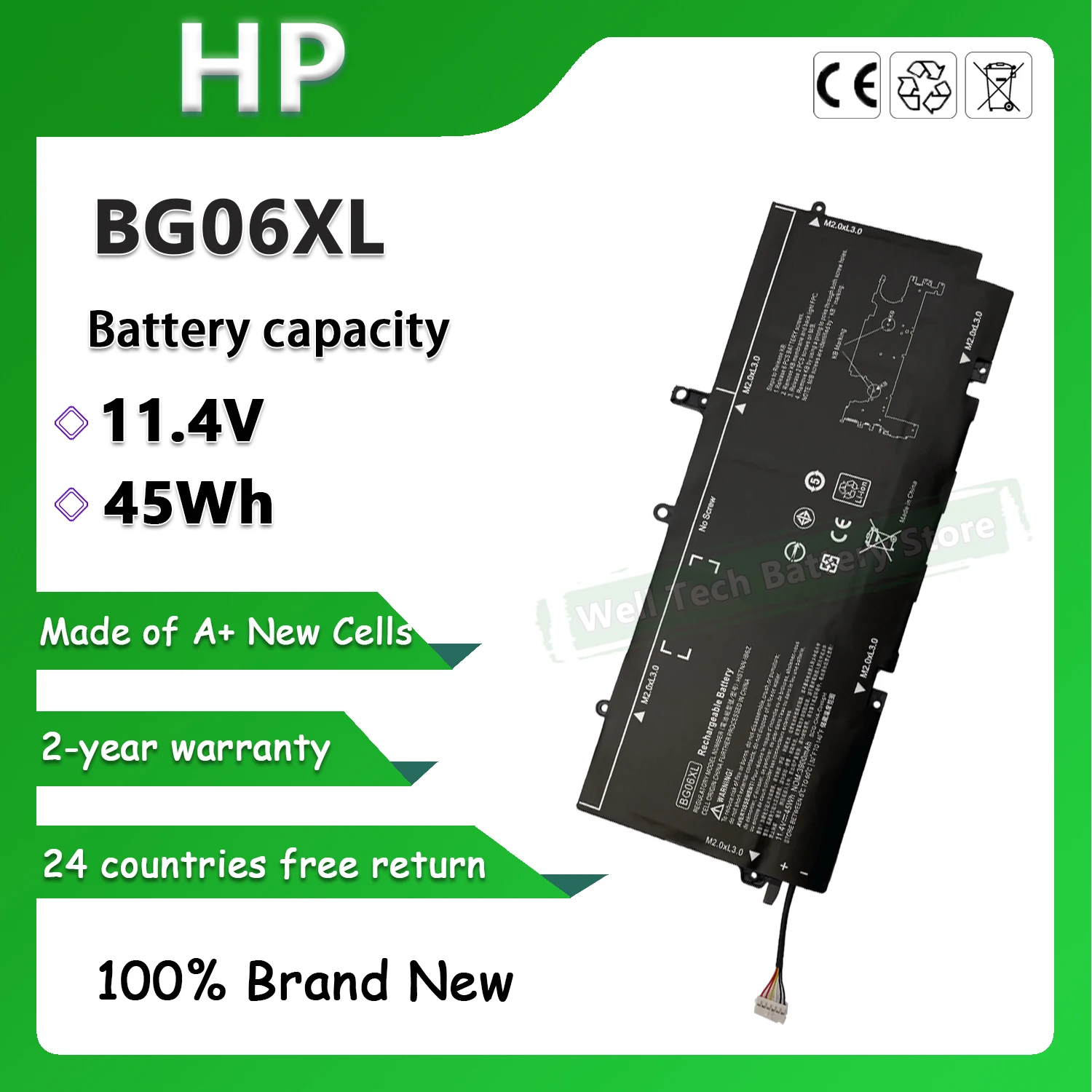 11.4V 45Wh BG06XL Laptop Battery for HP EliteBook Folio 1040 G3