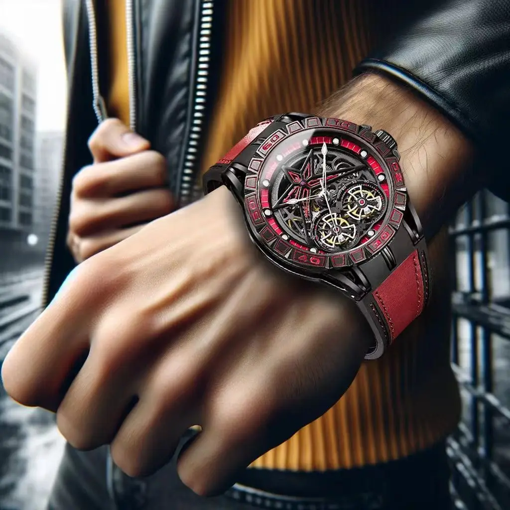 New Men mechanical wristwatch sports style double flying wheel hollowed out classic large dial trendy Man mechanical watches