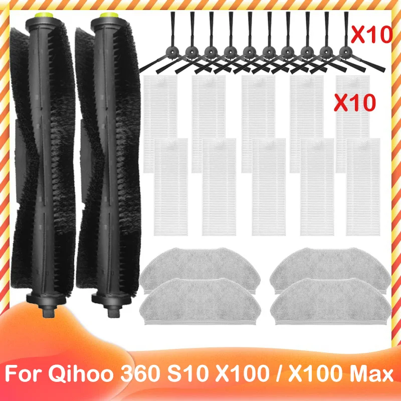 Spare Main Side Brush Hepa Filter Mop Cloth Wipe Compatible for Qihoo 360 S10 X100 Max Replacement Accessories Parts