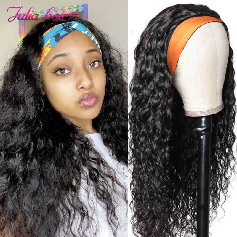 Headband Wig Human Hair Water Wave 10-28