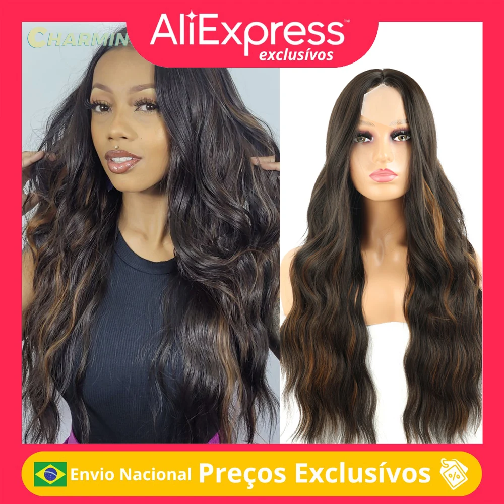 Peruca 4x6 Lace Ondulada Wig Fibra Orgânica Premium Cacheado Long Varias Cores Fácil Uso Diário “FAB”-MODA + Touca Wig Cap 70cm