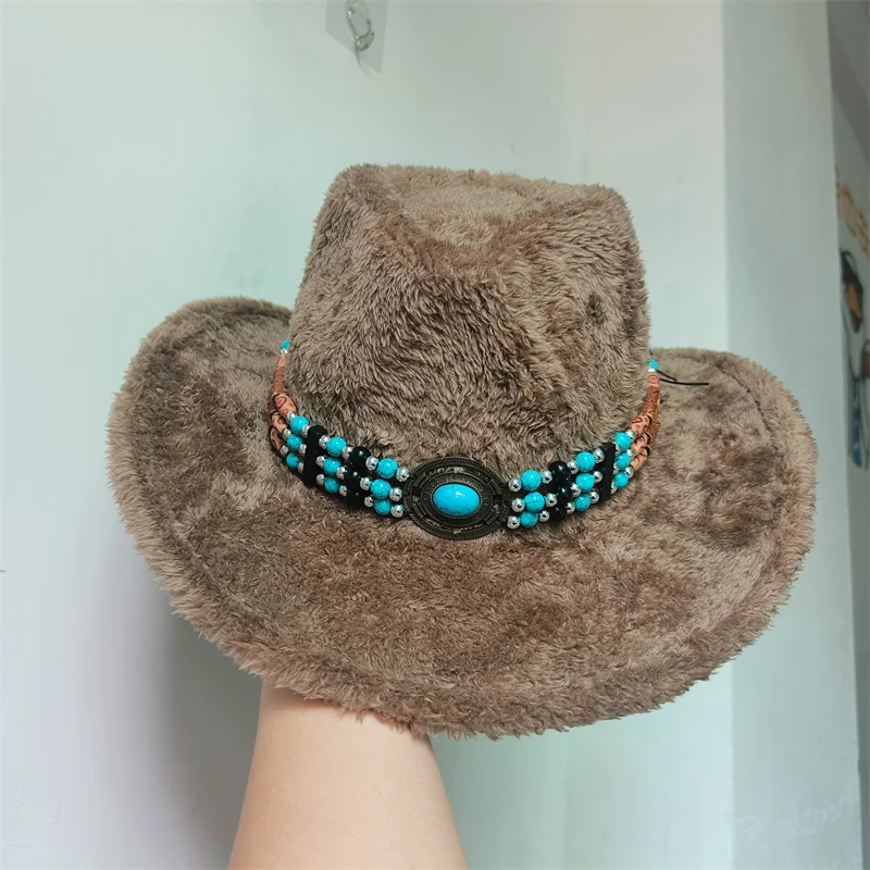 New Vintage Western Cowboy Hat For Men Faux Rabbit Fur cowboy hat Ethnic winter cowboy hat Sombrero Hombre Caps sombrero vaquero