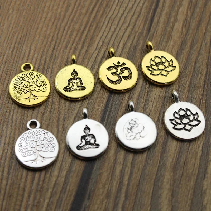 10 szt. Zawieszek Czakry Yoga OM Budda Lotos Srebrne Złote do Samodzielnego Wyrobu Bransoletek Naszyjników Ręcznie Robionej Biżuterii — zdjęcie 2