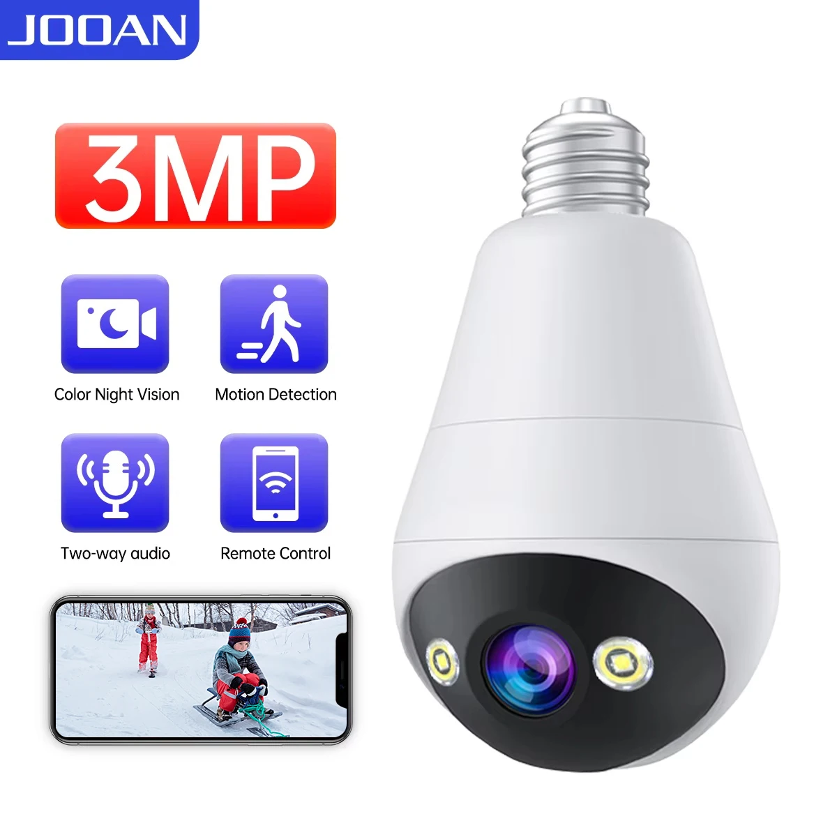 

JOOAN 3MP Wi-Fi E27 камера наблюдения с лампочкой для помещения 5-кратный цифровой зум автоматическое отслеживание HD ночная безопасность беспроводная камера умный дом