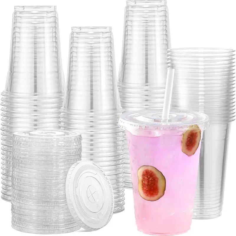 50 Stuks Doorzichtige Wegwerp Plastic Bekers Platte Deksels Drinkbeker Voor Party Bruiloft Ijs Koffie Milkshakes Smoothies Koude Drankjes - afbeelding 2